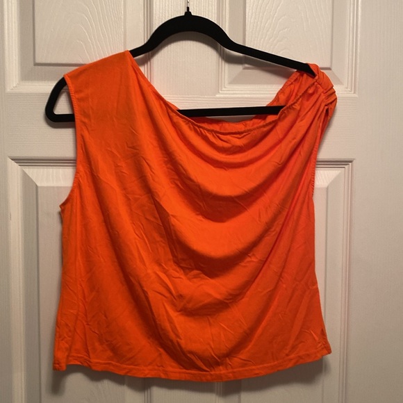 Vibrant Orange Off One Shoulder Sleeveless Top…size L - Picture 2 of 4